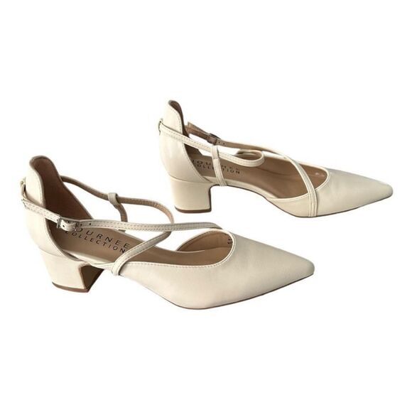 New Journee Galvin Pump Sandals Bone Color Pointed Toe Block Heels Women’s 6.5 - Picture 4 of 9